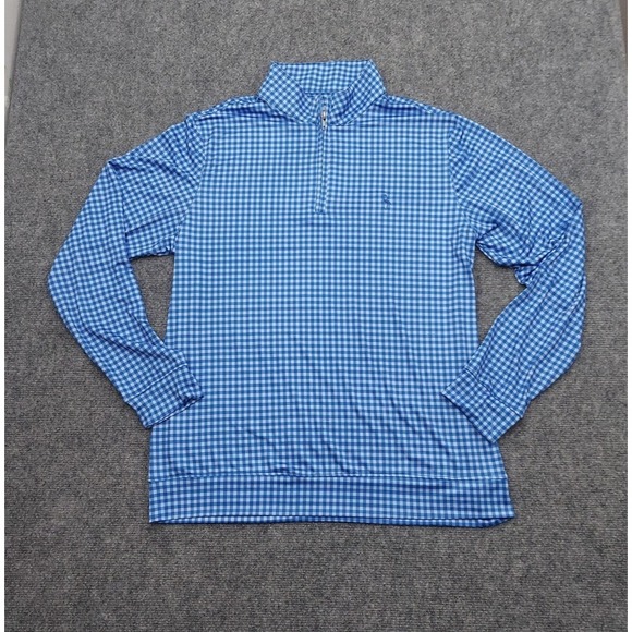 TailorByrd Shirt Mens Large Blue Gingham Golf Performance 1/4 Zip Moisture Wick - Picture 1 of 11